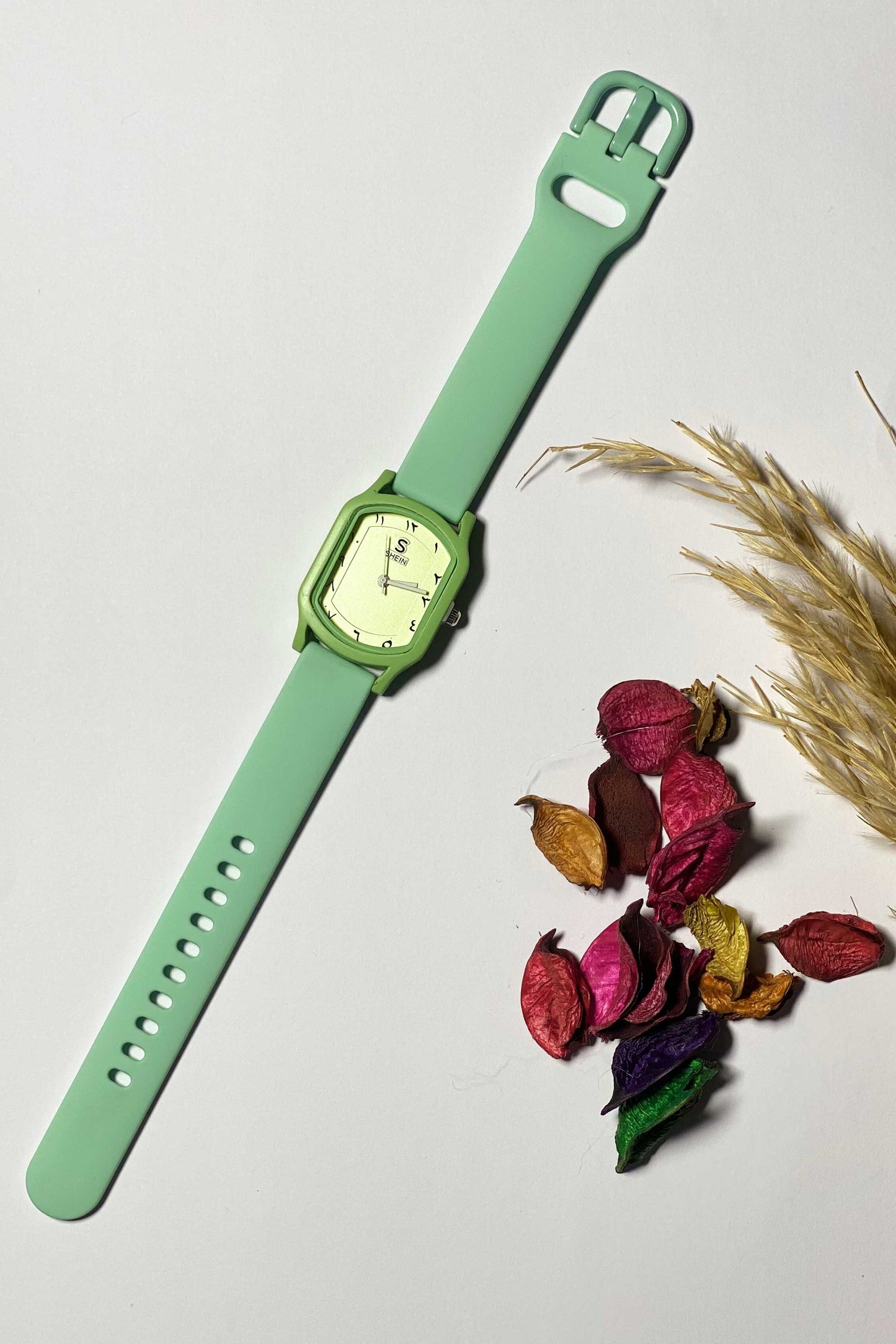 Mint Green Geometric Watch with Eastern Arabic Numerals
