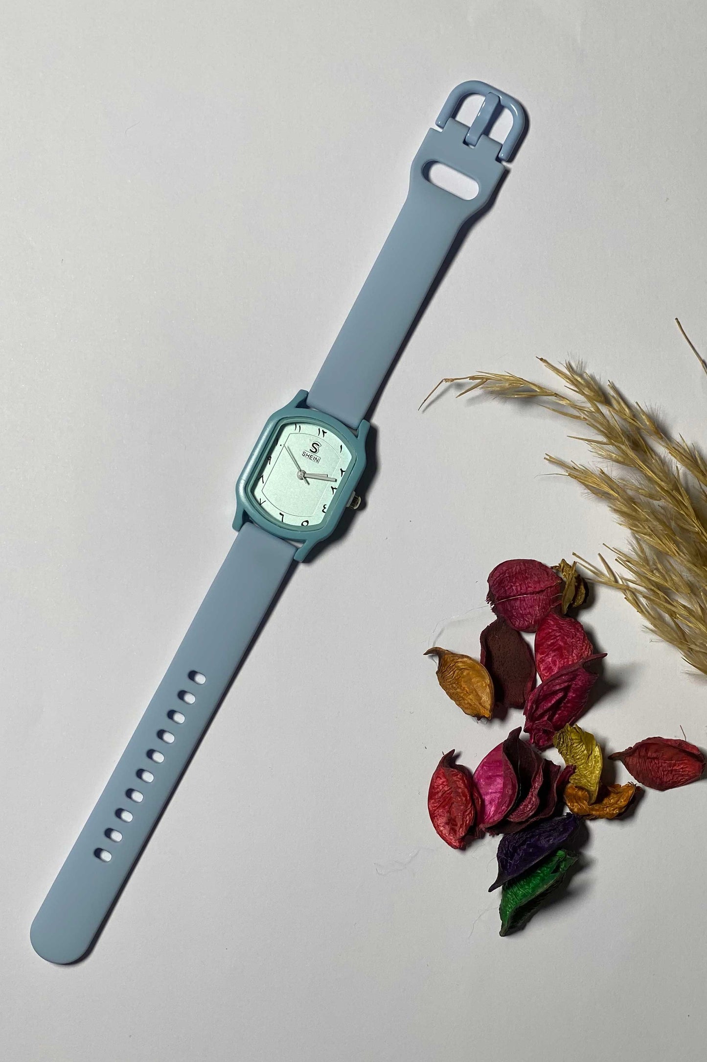 Dusty Blue Geometric Watch with Eastern Arabic Numerals
