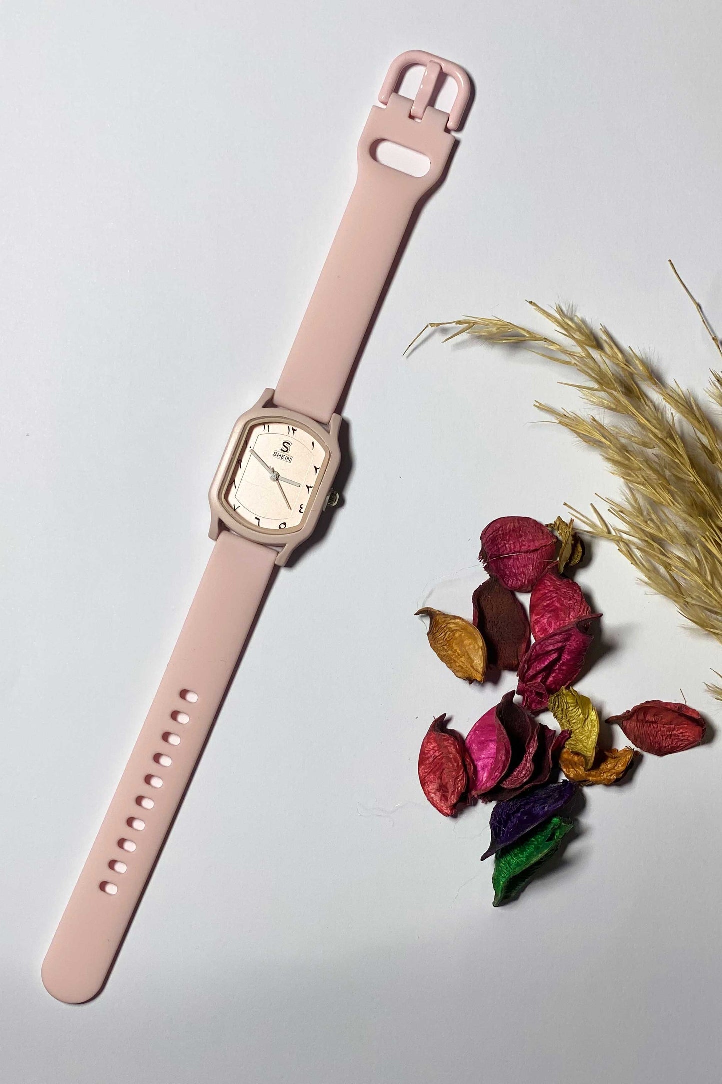 Blush Pink Geometric Watch with Eastern Arabic Numerals