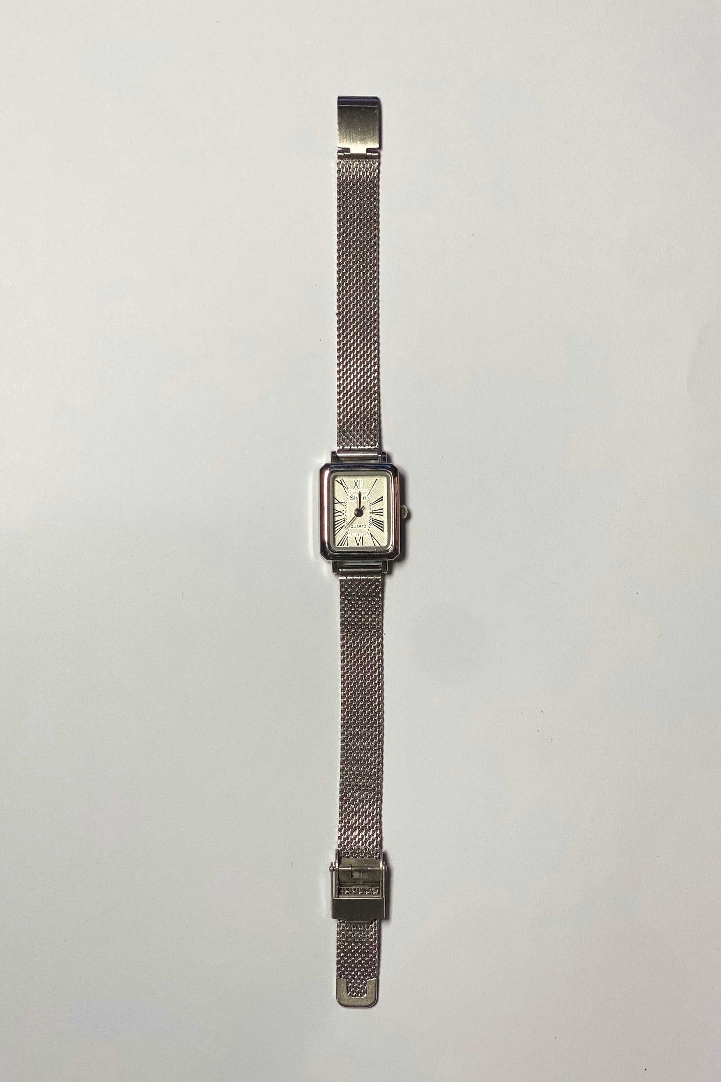 Classic Silver-Tone Rectangular Mesh Watch