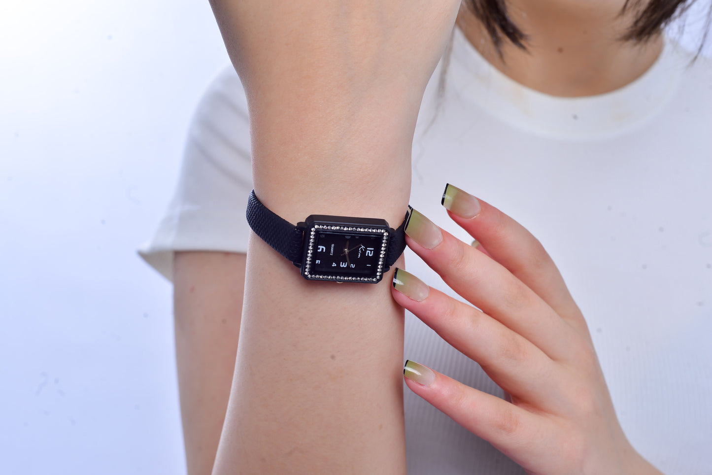Elegant Black Rectangle Watch with Mesh Strap