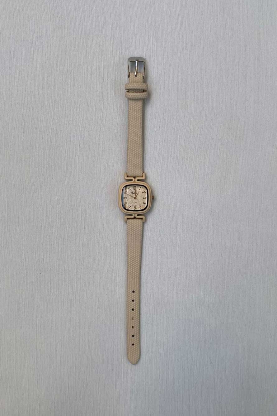 Minimalist Beige Square Watch with Textured Strap