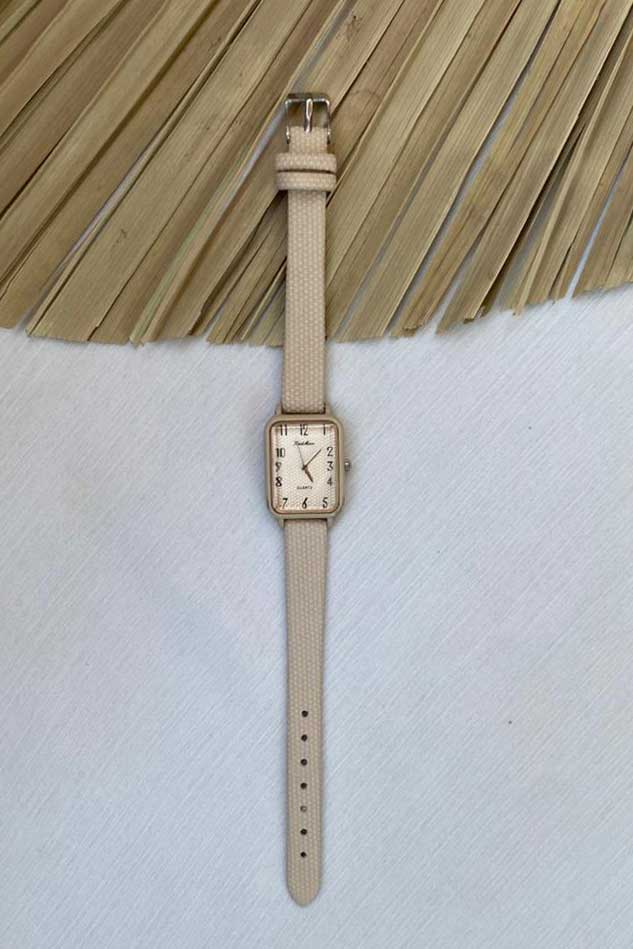 Elegant Beige Square Watch with Textured Strap