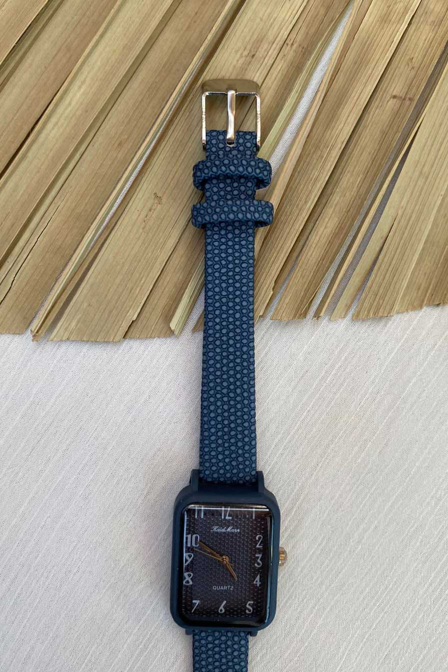 Modern Blue Rectangle Watch with Textured Strap