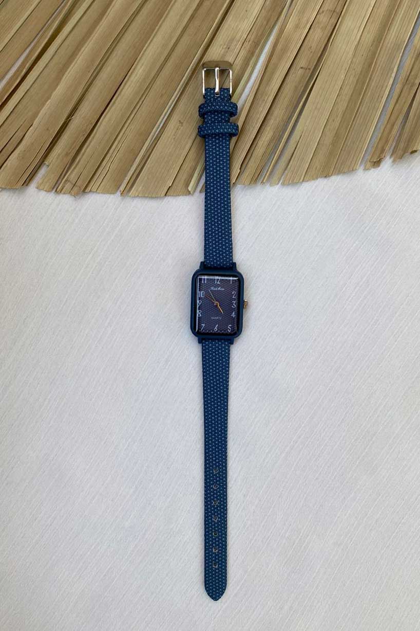 Modern Blue Rectangle Watch with Textured Strap