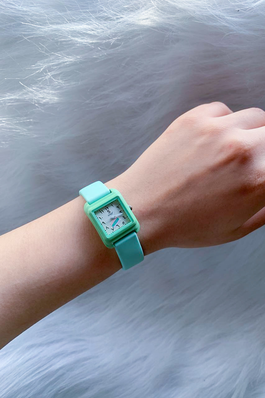 Mint Green Square Watch with Eastern Arabic Numerals