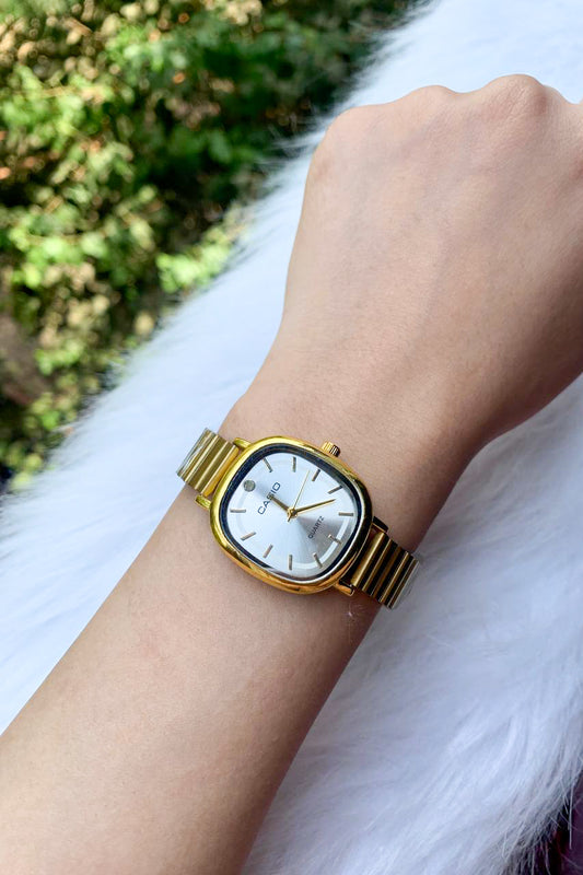 Vintage-Style Gold & Silver Tonneau Watch