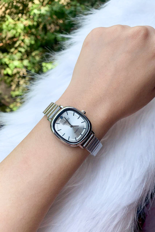 Vintage-Style Silver-Tone Tonneau Watch