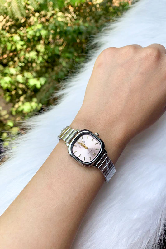 Vintage-Style Silver & Pink Cushion Watch
