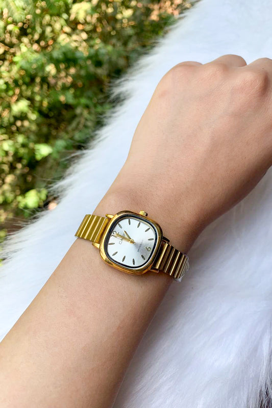 Vintage-Style Gold & White Cushion Watch