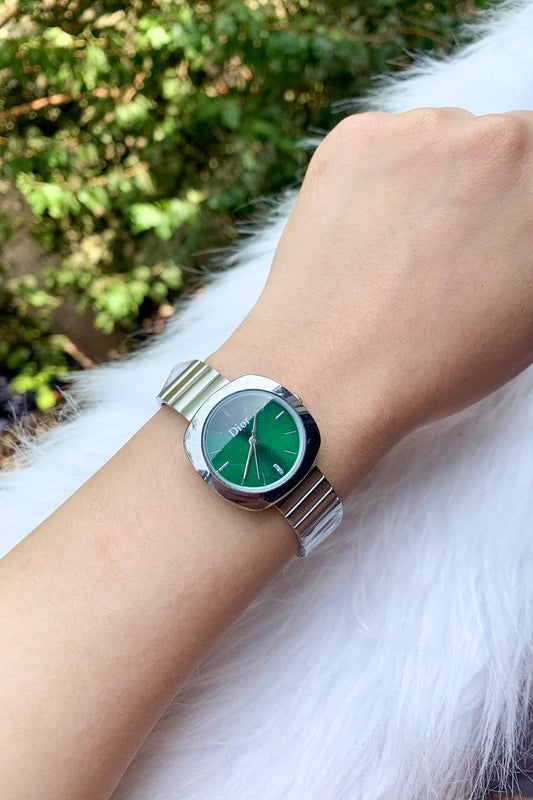 Modern Silver & Green Geometric Watch