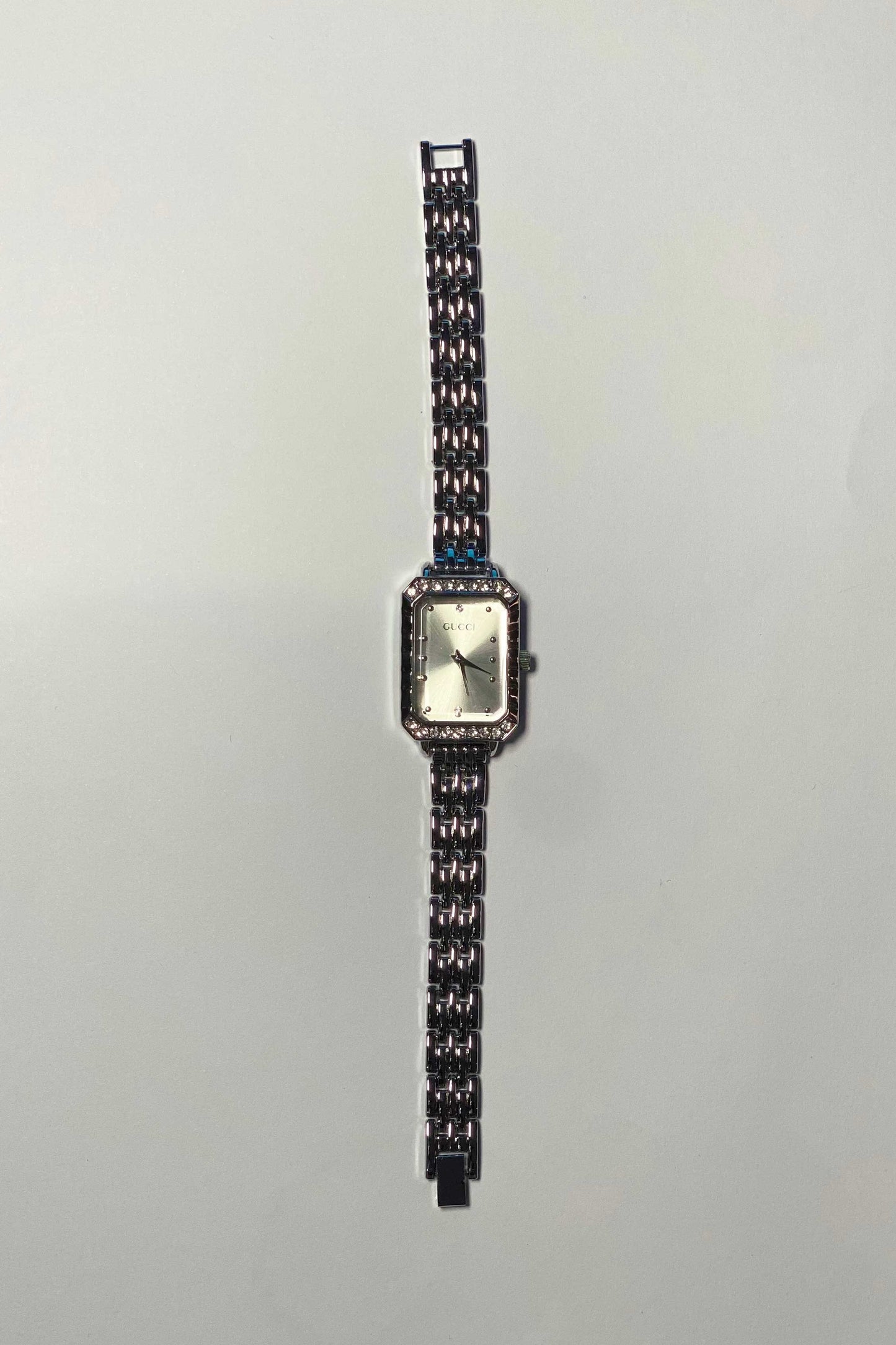 Elegant Silver-Tone Rectangle Watch with White Dial and Mesh Strap