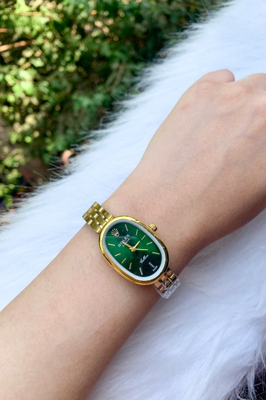 Classic Gold & Green Oval Watch