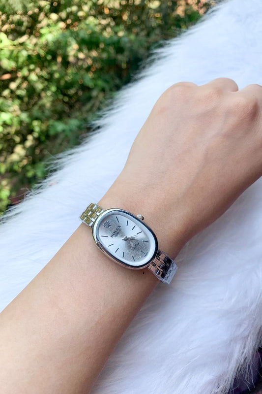 Elegant Silver-Tone Oval Case Watch