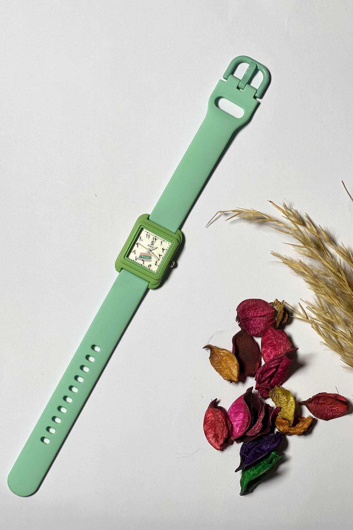 Mint Green Square Watch with Eastern Arabic Numerals