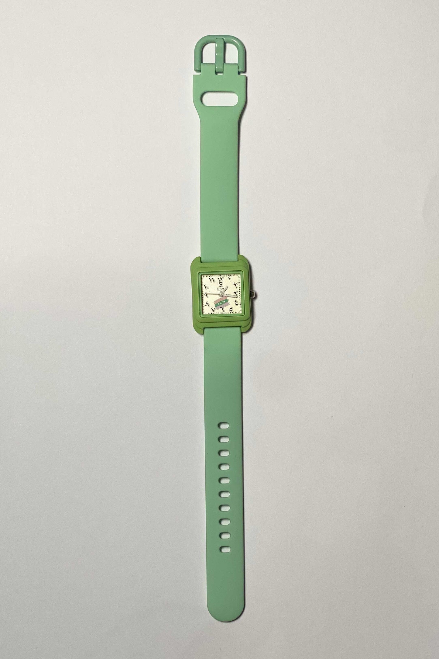 Mint Green Square Watch with Eastern Arabic Numerals
