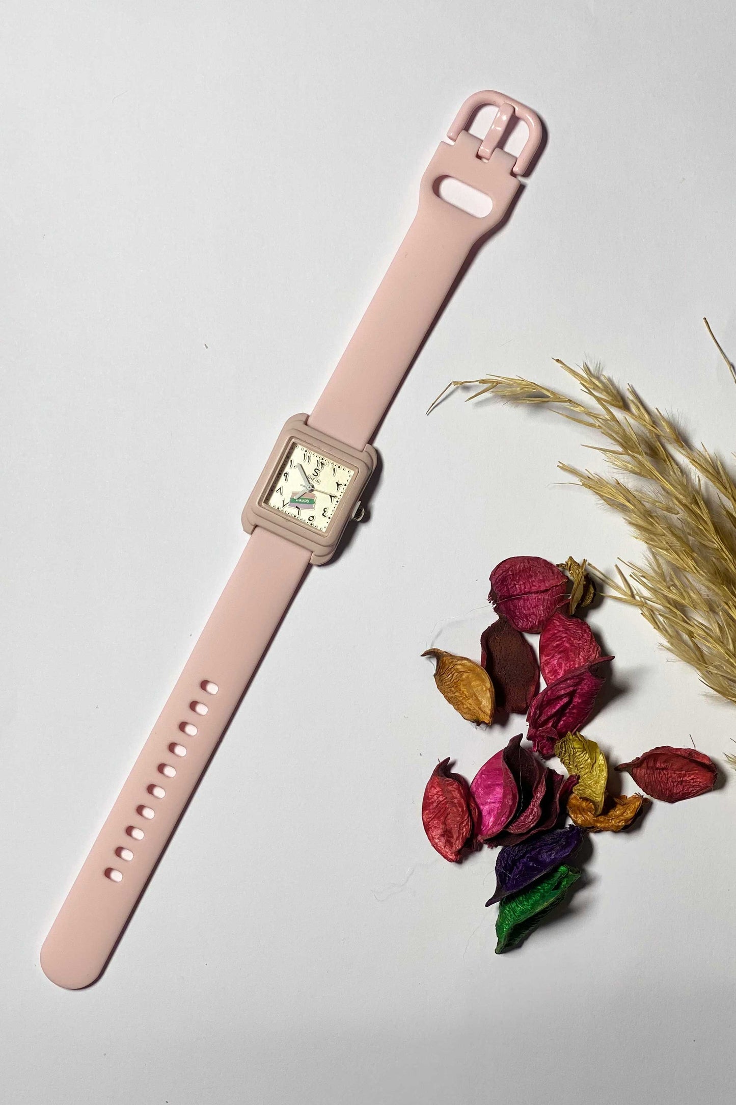Blush Pink Square Watch with Eastern Arabic Numerals