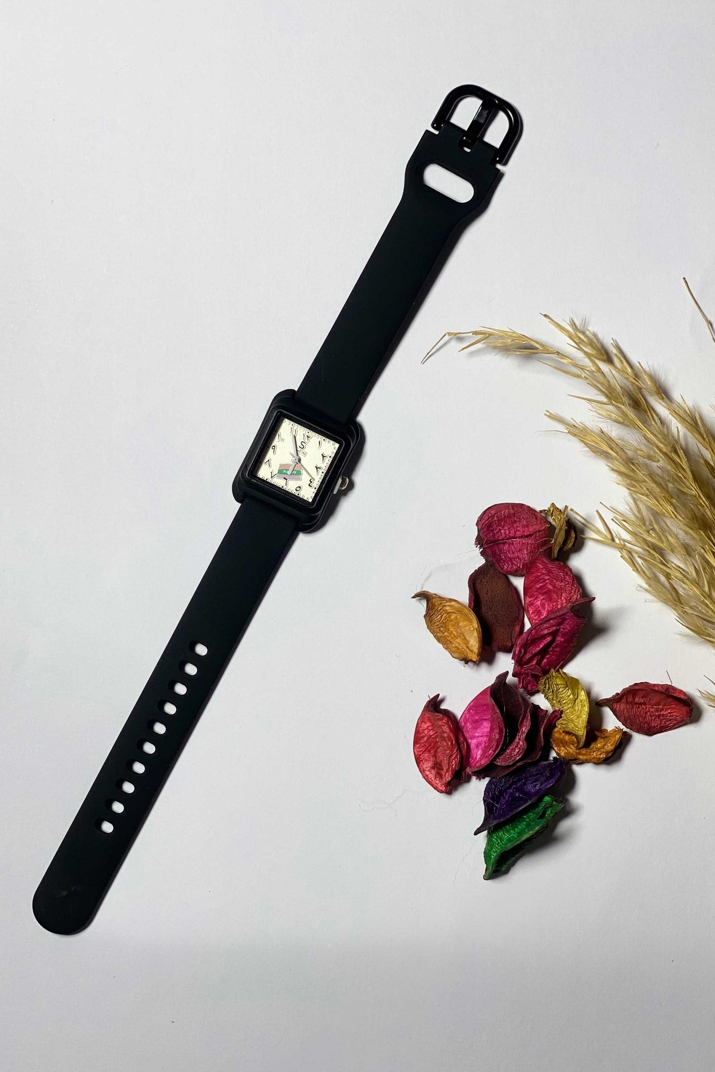 Black Square Watch with Eastern Arabic Numerals