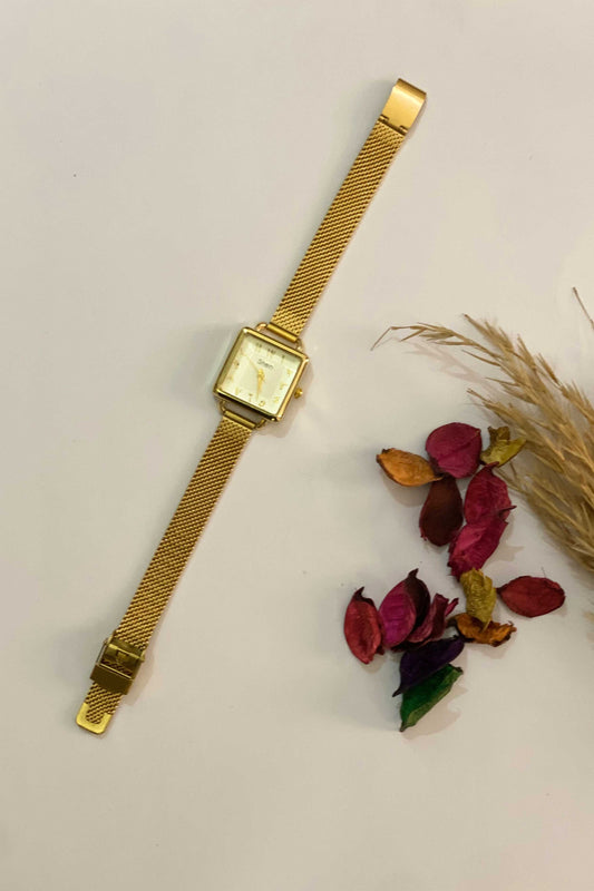 Minimalist Gold Square Mesh Watch