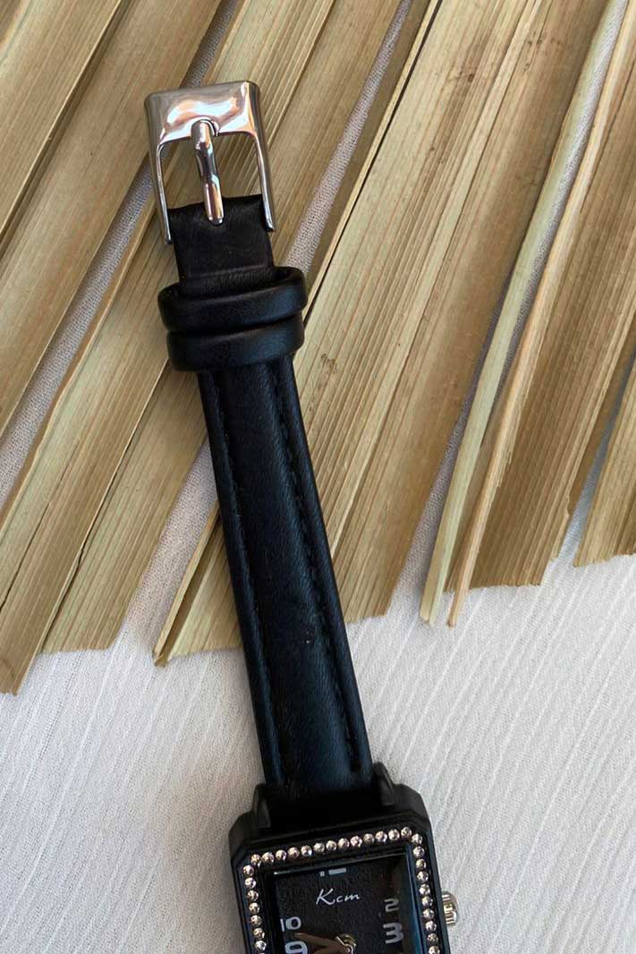 Chic Black Rectangle Watch with Crystal Embellishments