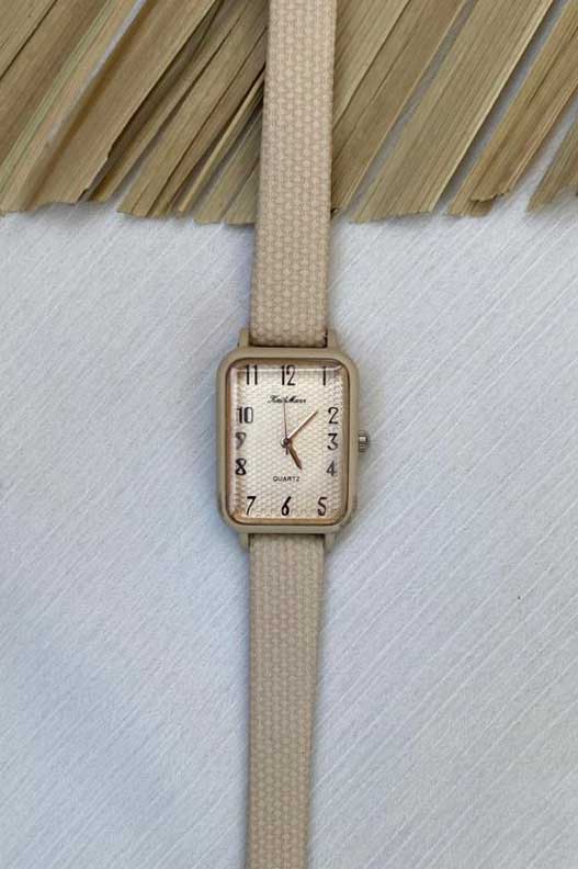 Elegant Beige Square Watch with Textured Strap