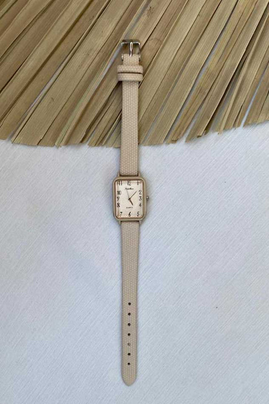 Elegant Beige Square Watch with Textured Strap