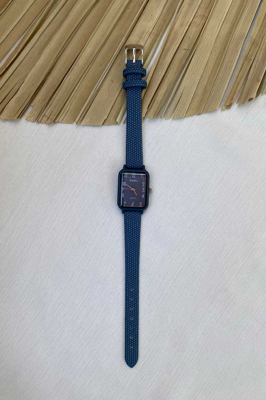 Modern Blue Rectangle Watch with Textured Strap