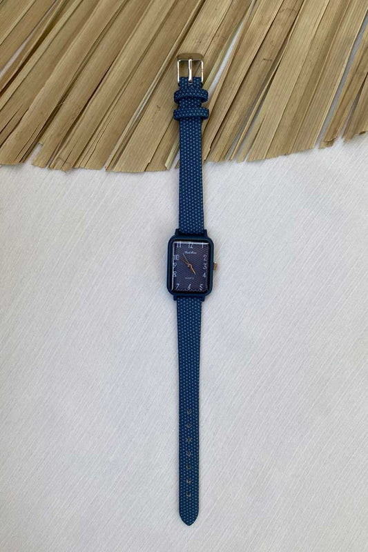 Modern Blue Rectangle Watch with Textured Strap