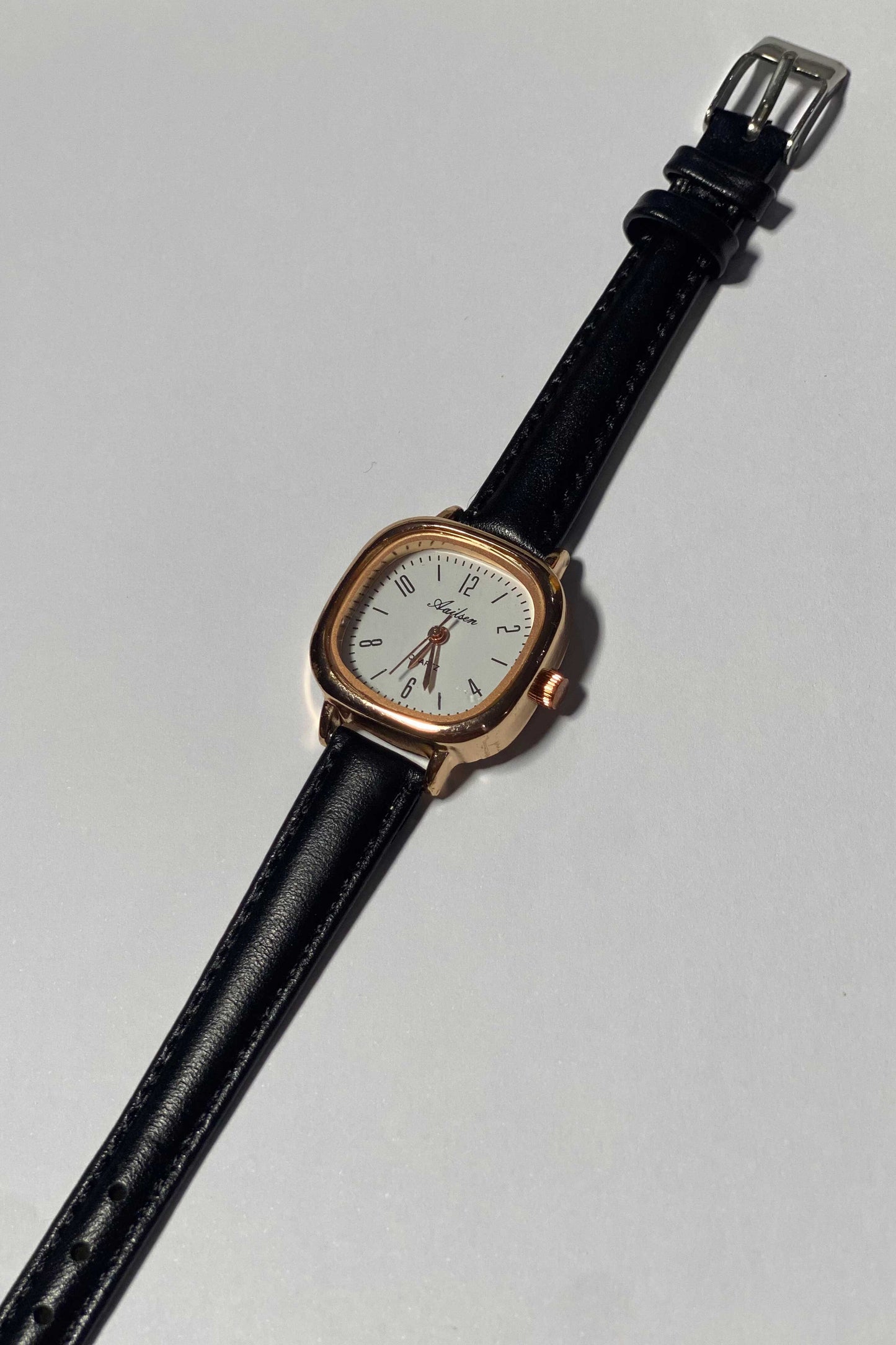 Classic Rose Gold & Black Leather-Strap Watch