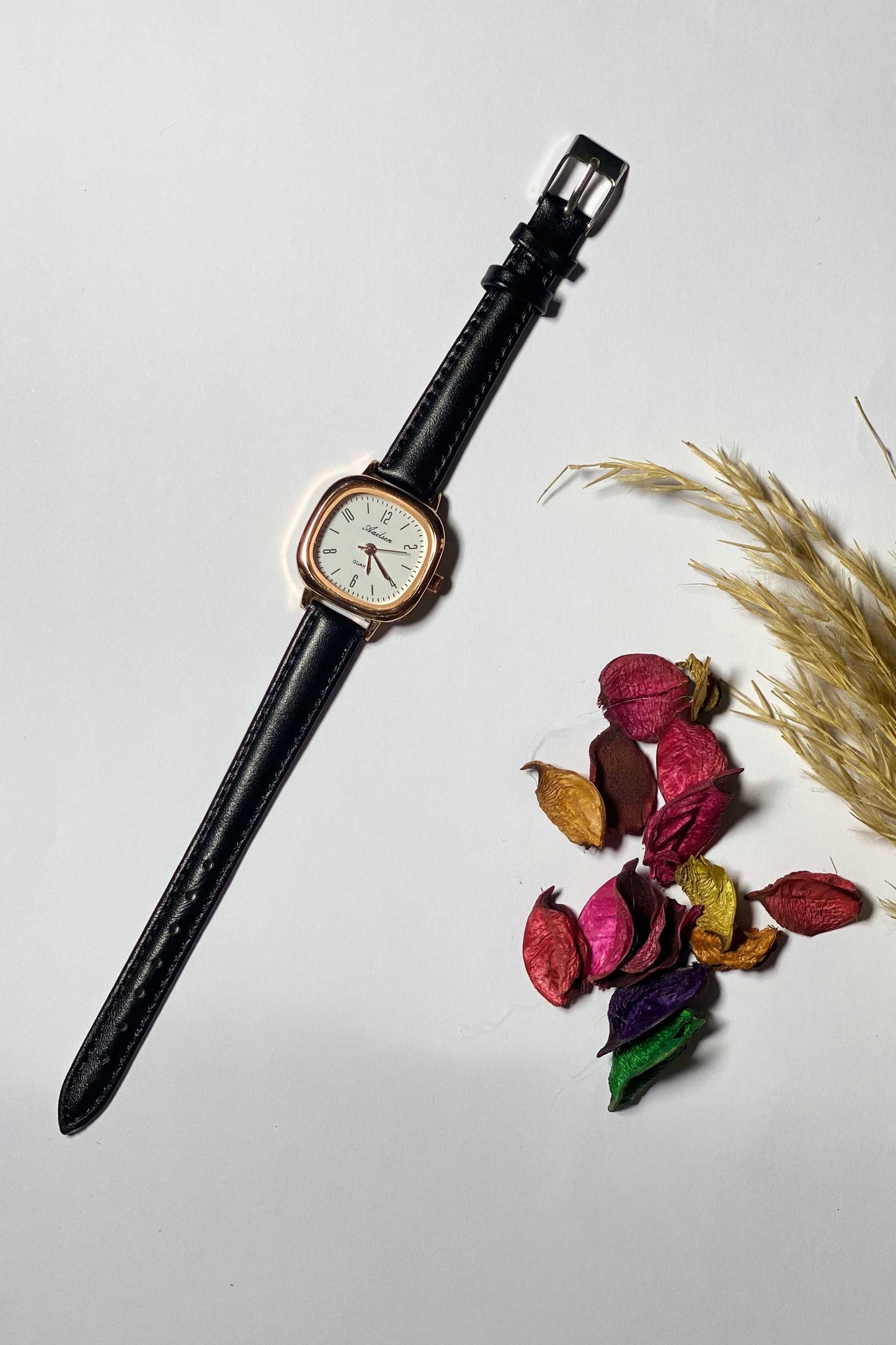 Classic Rose Gold & Black Leather-Strap Watch