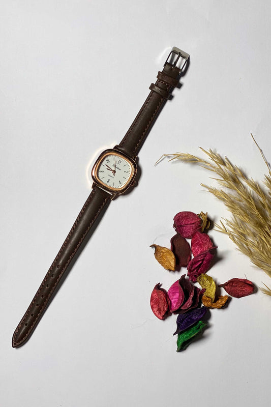 Classic Rose Gold & Brown Leather-Strap Watch