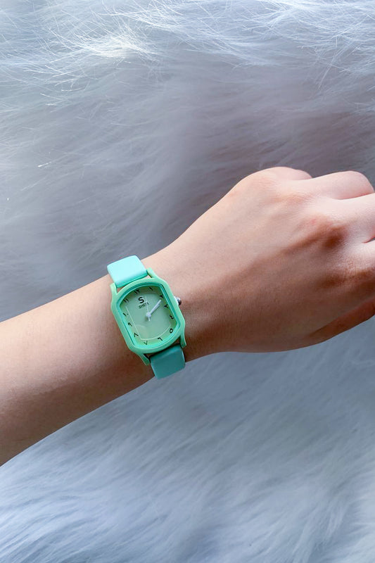 Mint Green Geometric Watch with Eastern Arabic Numerals
