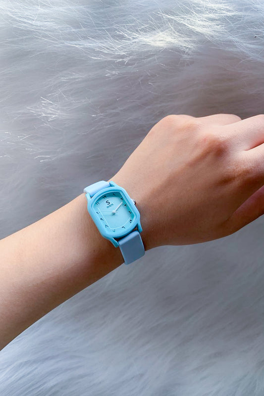 Dusty Blue Geometric Watch with Eastern Arabic Numerals