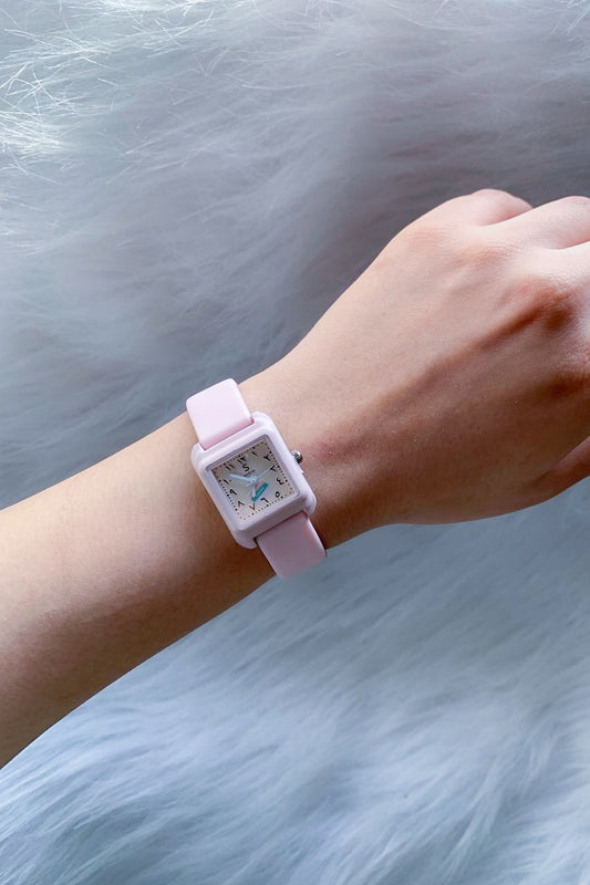 Blush Pink Square Watch with Eastern Arabic Numerals