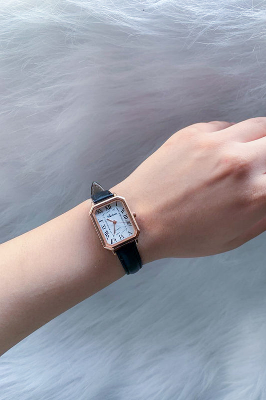 Classic Rectangular Rose Gold & Black Watch