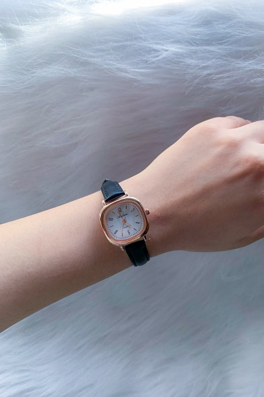 Classic Rose Gold & Black Leather-Strap Watch